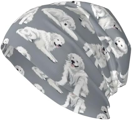 Cute Great Pyrenees Dogs Grey Beanie Chemo Cancer Headwear Hats for Women Men Slouchy Beanies Skull Cap Turban