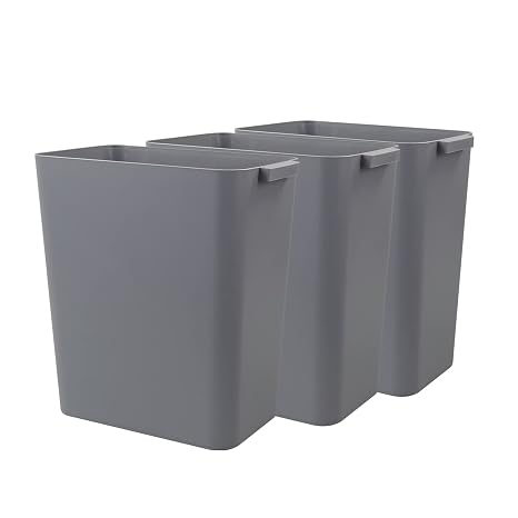 3-Pack Gray 4.5 Gallon Trash Can Wastebasket, Garbage Container Bin