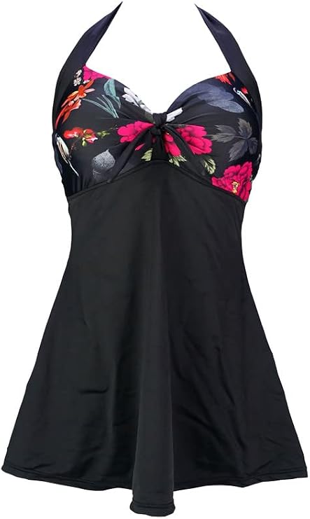 Womens Vintage Swim Dress Tummy Control One Piece Skirted Swimsuit Retro Bathing Suit
