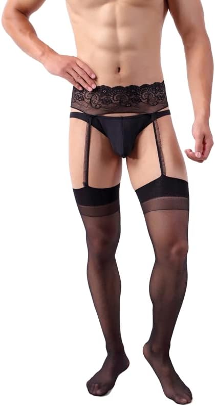Mens Lingerie Garter Belt Stocking Fishnet Thigh High Tights Suspender Pantyhose