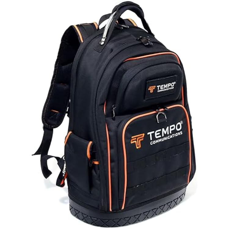 TEMPO PA9050 Tool Bag Backpack, 40-pocket Heavy-Duty Electrician Backpack, Laptop Backpack, 200 lbs Support, Water Resistant Molded Bottom 2025 Model