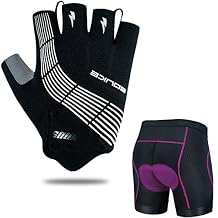 Cycling Shorts Women's 3D Padded Bicycle Bike Biking Underwear Shorts(Rose-L-) + Souke Sports Cycling Bike Gloves Padded Half Finger Bicycle Gloves (Black Large)