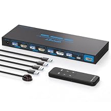 KVM Switch 1 Monitors 4 Computers 4K144Hz 4 Port KVM Switches for 4 PC Share Single Monitor and 4 USB 3.0 Devices, Such as Keyboard Mouse Printer, with Controller, Plug and Play