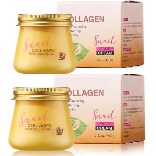 2pcs Snail Collagen Face Cream,Collagen Hydrating Anti-Wrinkle and Rejuvenating Cream Korean, Collagen Rejuvenating Moisturizer for Women, Improves Skin Firmness, Reduces Dryness & Fine Lines
