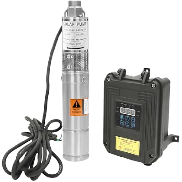 Submersible Deep Well Pump, DC 24V 210W Solar Well Pump, Max Flow 6.6GPM Flow 262ft Head, Dual Power Supply with MPPT controller, for Agricultural Irrigation, Garden, Livestock, Tank or Home Use