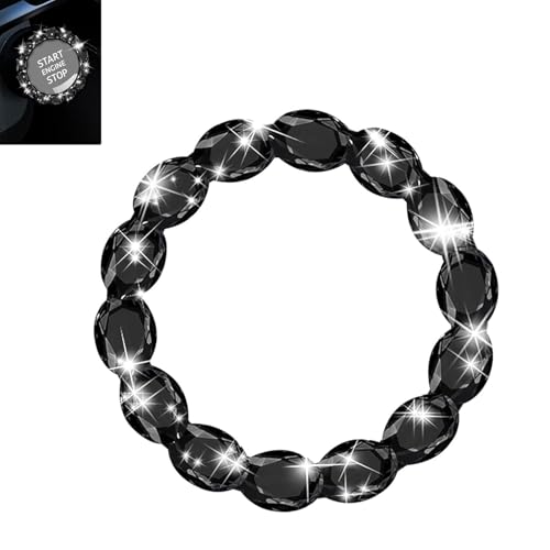 Car Bling Push Start Button Cover, Shiny Crystal Rhinestones Engine Start Button Cover, Push Start Button Accessories, Universal for Most Cars Black