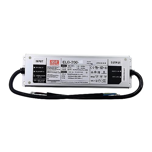 Mean Well ELG 200W 12V 16A LED Driver,3 Wire Input ELG-200-12-3Y Switching Power Supply Converter Transformer with IP67, PFC Function, Constant VoltageCurrent