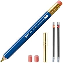 WN03 Wooden Mechanical Pencil Set, 2.0mm Extra Bold, Thick Barrel, Incense Cedar Blue Pencil with Lead Refills (HB, B), Eraser Refills, and Brass Sharpener for Writing, Sketching, Drawing