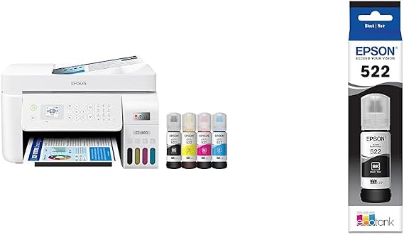 Epson EcoTank ET-4800 Wireless All-in-One Cartridge-Free Supertank Printer with Scanner & 522 EcoTank Ink Ultra-high Capacity Bottle Black (T522120-S)