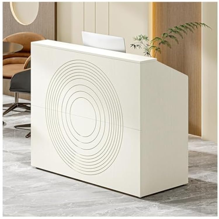 Modern Reception Desk 47 with Cable Grommet, Adjustable Foot Pads - Sleek Front Counter for Lobby, Beauty Salon, Home Office - Stylish Brown Checkout Table