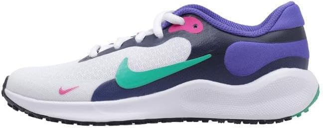 Nike Revolution 7 Big Kids' Running Shoes (FB7689-101, White/Persian Violet/Midnight Navy) Size 3