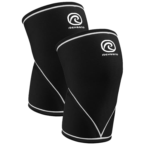 Rehband 7051 Classic 7mm V-Knee-Sleeve for Weightlifting, Competition Grade Powerlifting Knee Sleeve, Compression Sleeve for Crossfit, Squats, Gym, Colour:Black - 1 Pair, Size:XX-Large