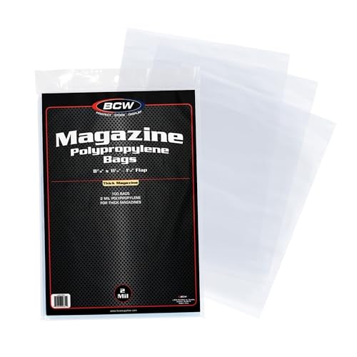 BCW Thick Magazine Bags - 1 Pack of 100 | Acid-Free, Clear Polypropylene Sleeves for Archival-Quality Storage of Collectible Magazines | Protect and Showcase Your Valuable Comic Book Collection