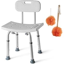 Medical king Shower Chair Set of 3 - Includes Back Scrubber & Additional Sponge - Anti Slip for Safety, with 8 Adjustable Heights Portable - Tool Free Shower Chair - Bath Chair for Elderly