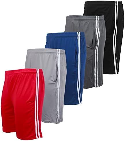 BROOKLYN VERTICAL Pack of 5 Mens Mesh Athletic Basketball Quick Dry Shorts with Pockets for Gym, Running & Workout