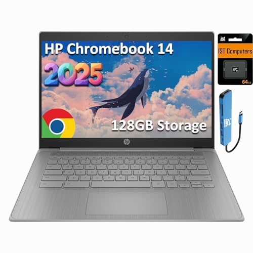 HP Chromebook 14 Laptop 14 Anti-Glare, Intel Celeron N4500, 4GB RAM, 128GB Storage 64GB  64GB SD for Home & Student, Lightweight, 10-Hr Battery Life, Fast Charge, IST HUB, Wi-Fi 6, Chrome OS