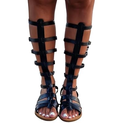 Strappy Knee High Gladiator Sandals for women, Greek Leather Sandals, Roman Sandals, Open Toe Womens flat shoes, Wedding Flats