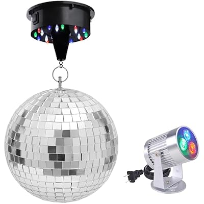 Yescom 12 Mirror Disco Ball wRotating Motor & 3W 3 LEDs Multi-Color Pinspot Spot Light Kit Home Party Disco