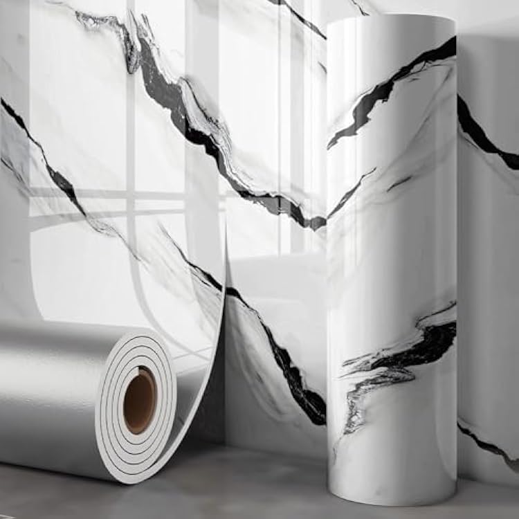 Chejiaye Marble Peel and Stick Countertop Paper - Waterproof Marble Contact Paper, 15.7 x 118 Thick Self-Adhesive Film for Kitchen, Bathroom Vanity, Cabinets, Tables White and Black