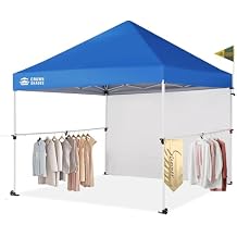 CROWN SHADES 10x10 Pop Up Commercial Canopy Tent, Patented One Push Setup, Heavy Duty Vendor Tent, 1 Removable Sidewall, 4" Wheels, STO-N-Go Bag, 400D Silver Coated, UPF 50+ Waterproof, Blue
