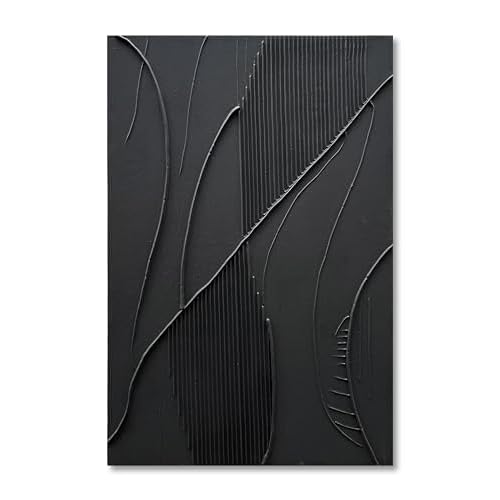 NANKAI Art Hand-Painted Modern Minimalist Abstract Art Black Texture Oil Painting Large Home Wall Art Deco Oil Painting 45x30 inches