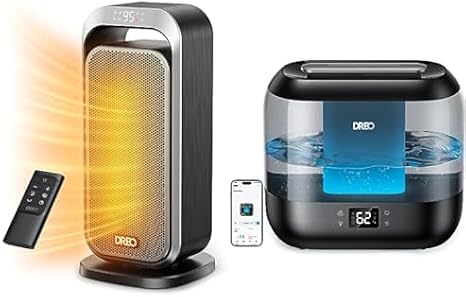 DREO Space Heater Indoor, Portable Heater with 70Oscillation, Solaris 317 + DREO 4L Smart Humidifiers for Bedroom, Quiet Supersized Cool Mist Ultrasonic Humidifier