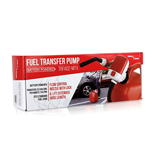 TERA PUMP Gas Can Liquid Transfer Pump Battery Operated 4 AA batteries, 4.1 ft. Long Hose wGas Pump Nozzle for Easy Flow Control, Fast Flow 2.5 GalMin