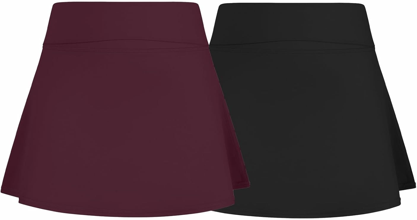 Yogalicious Girls 2 Pack Skort Flowy Fold Over Waist Tennis 2 in 1 Skirt with Inner Short