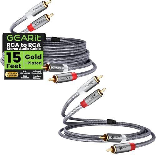 GEARit RCA Cable 15FT Bundle RCA Cable 3.3FT, 2RCA Male to 2RCA Male Stereo Audio Shielded Braided Stereo for Home Theater, HDTV, Amplifiers, Hi-Fi Systems, Car Audio, Speakers