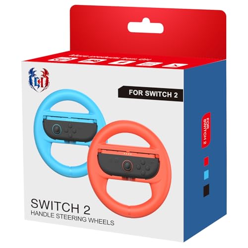 GH Switch 2 Steering Wheel for Mario Kart World, Mario Cart Racing Wheel Accessories Compatible with Nintendo Switch 2, Joy Con Games Controller Blue & Red