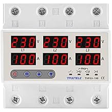 3 Phase Voltage Relay 3P+N Din rail Voltmeter Ammeter adjustable Over and Under Voltage current limit protection Monitor Relays Protector (100A 220V)
