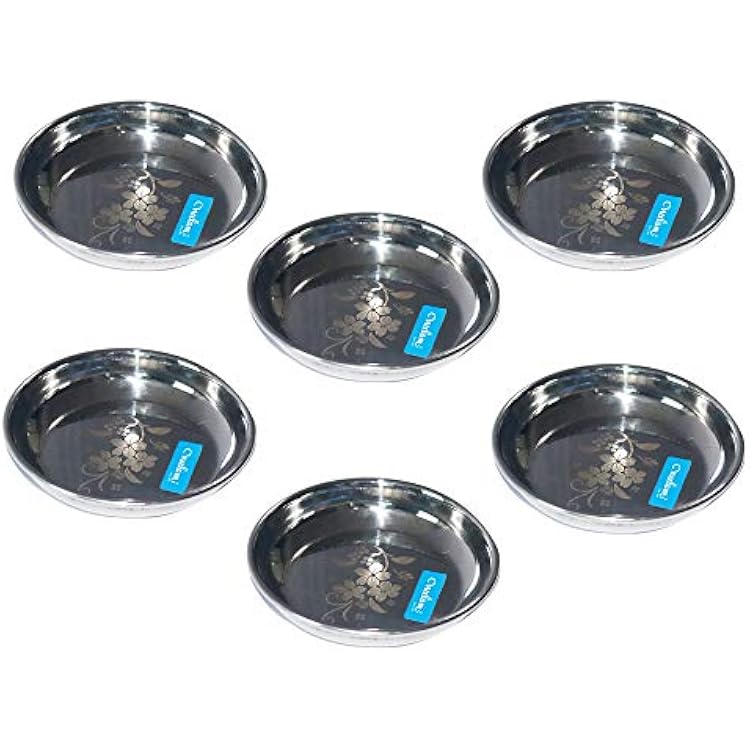 Neelam Stainless Steel 5 22G Lazer Halwa Plate, 9.8 cm, Silver, Set of 12
