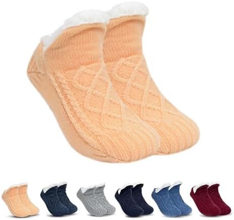 Indoor Non-Slip Thermal Socks,FleeceSox - Fleece-Lined Non-Slip Thermal Slippers Socks,V-Mouth Fluffy Slipper Socks