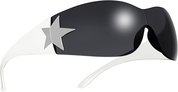 Rimless Y2K Sunglasses for Women Men,Trendy Shield Wrap Around Sunglasses Oversized Fashion Frameless Sun Glasses
