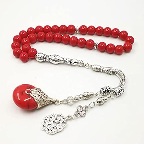 Women's Tasbih Natural Red Stone Muslim Prayer Beads 33 45 66 99 Misbaha Rosary Bead Islamic Eid Gift (8mm x 33beads)