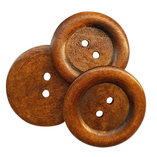 Chenkou Craft 20pcs Big Size 50mm 2 Round Wood Buttons 2 Holes Craft Sewing Button Brown