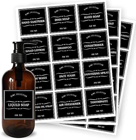 36 Pieces Waterproof Label for Bottles, Retro Farmhouse Hand Soap Dispenser Label Stickers for Bathroom, Kitchen, Dish, Laundry Room,Lotion Dispenser, Shampoo Conditioner, 2.75 x 2.83 Inch (Black)