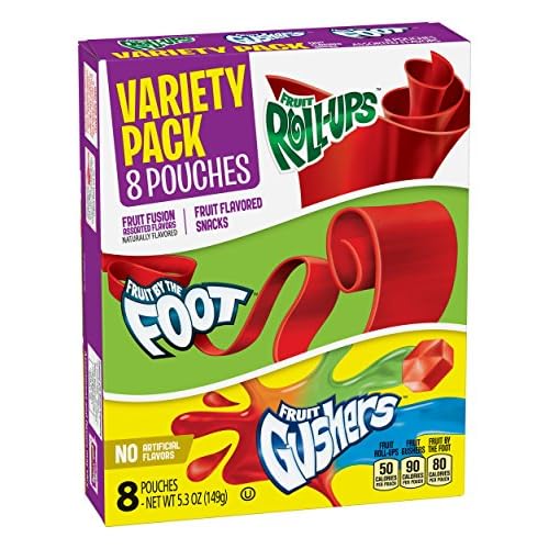 Betty Crocker Fruit Snacks, Fruit Roll-Ups, Fruit by the Foot and Fruit Gushers, Variety Snack Pack, 8 Pouches
