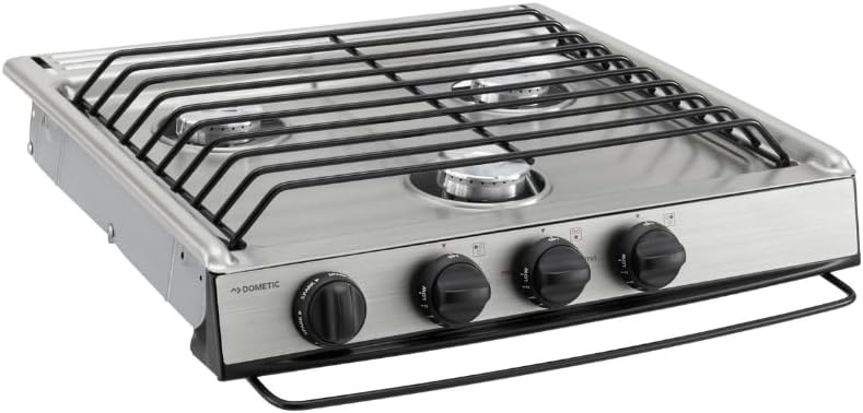 Tough Grade Factory RV 3-Burner Cooktop with Sealed Burners & Raised Wire Grate | High-Output Center Burner, Even Heat Distribution, Silver Finish | Atwood Branded for RV Kitchens