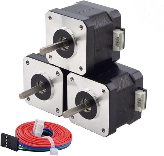 STEPPERONLINE Nema 17 Stepper Motor Bipolar 1.5A 42Ncm 42x42x38mm 1.8deg 4 Wires with 1m Cable and Connector (3 Pack)