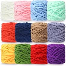 Buryeah Chunky Chenille Yarn for Crocheting Soft Thick Fluffy Yarn for Hand Knitting Bulky Velvet Blanket Plush for Weaving DIY Crafts Each 3.5 oz 55 Yards(Classic Colors,12 Pack)