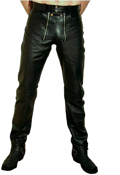 Mens Real Cowhide Leather Pants Carpenter Pants Casual Bikers Pant