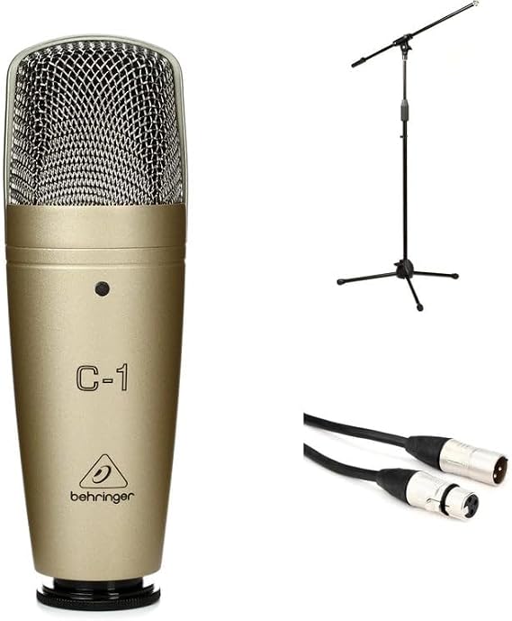 Behringer C-1 Large-Diaphragm Condenser Microphone Bundle with Adjustable Stand, XLR Cable, Sound for Studio Recording, Podcasting, Streaming, and Vocals - Durable and Reliable Design