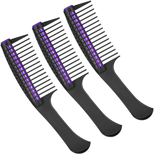 Leinuosen 3 Packs Hair Comb with Roller, Detangling Comb with Roller Integrated Anti Splicing for Salon Barber Hair DyeBlack Purple
