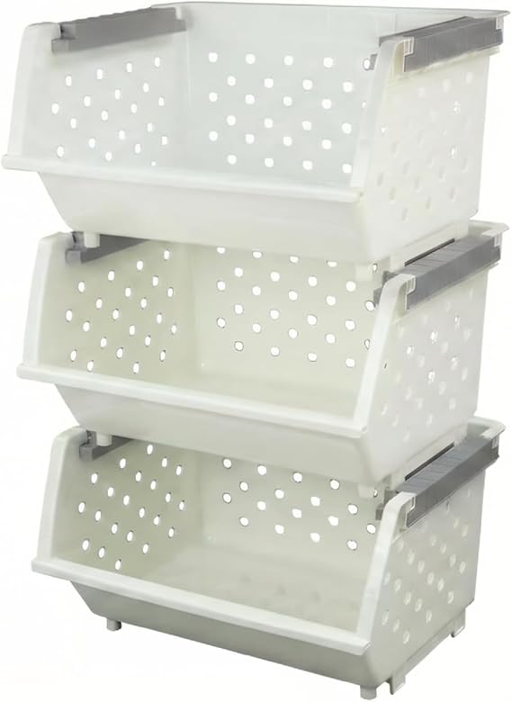 Bringer 4-Pack Plastic Kitchen Stacking Organizer Basket, White