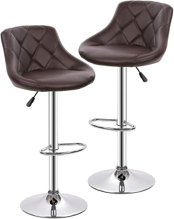 BestOffice Bar Stools Barstools Swivel Stool Set of 2 Height Adjustable Bar Chairs with Back PU Leather Swivel Bar Stool Kitchen Counter Stools Dining Chairs (Brown)