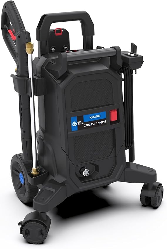 AR Blue Clean XM2400 Electric Pressure Washer, 2400 Max PSI, 1.9 Max GPM, 13 Amps, Portable Swivel Wheel Base, Telescoping Handle, Includes Accessories