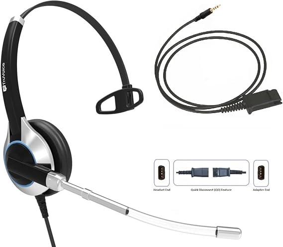 TruVoice HD-300 Headset with Noise Reduction Voice Tube and Adapter Cable - Compatible with iPhone, Samsung, HTC, LG, BlackBerry, ZTE, Huawei Mobile Phone and All Smartphones with 3.5 mm Jack