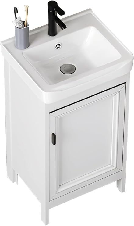 Bathroom Vanity Basin, Storage Cabinet, Ceramic, Basin Bowl, Freestanding, Open Door, Washbowl, Hand Wash, Fashionable, Aluminum, Sink Set, Hot and Cold Water Faucet Included, Drainage Fitting, Balcony, Garden, Washroom, Sink 16.9 x 13.8 x 31.9 inches 43 x 35 x 81 cm