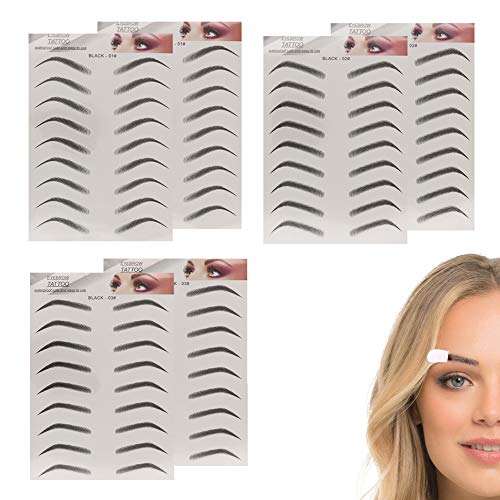 6 Sheets Eyebrow Tattoo Stickers 6D Realistic Stick-On Eyebrow Stencil Shape Waterproof Transfer Eyebrow Decal Quick Makeup Tool Black